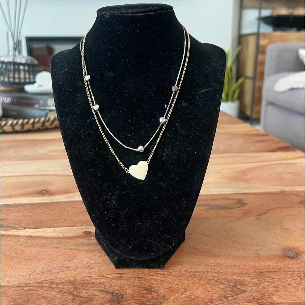 Vintage 80's Set of 2 heart necklaces mixed metals layering matching